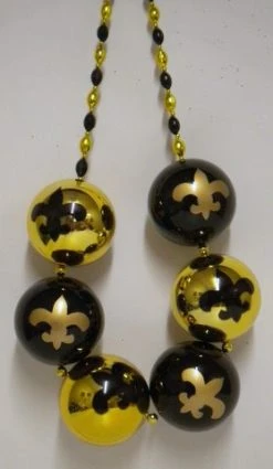 SB67575 48" 100mm Fleur De Lis Black And Gold Balls (Each) Beads