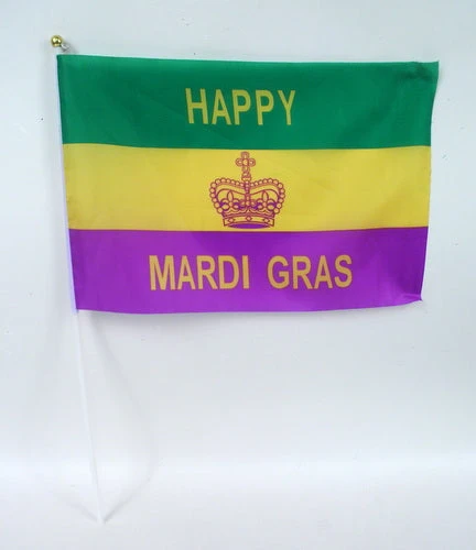 Plush Appeal, LLC 12" X 18" Mardi Gras Flag With 23" Plastic Handle (Dozen) Plush Appeal, LLC 12" X 18" Mardi Gras Flag With 23" Plastic Handle (Dozen)