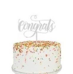 Sale Cake Topper "Congrats" Metallic Silver (Each) Party Supplies