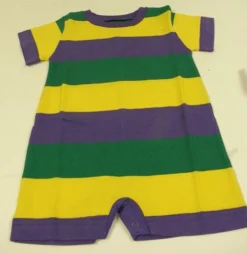 Sale Purple, Green, And Gold Polo Stripe Baby's Romper (Each)