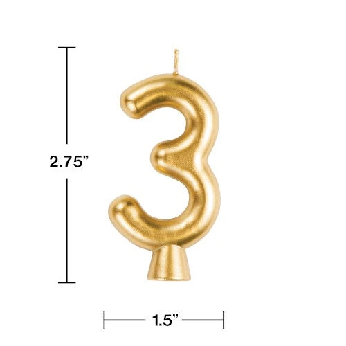 Plush Appeal, LLC Party Supplies Gold "3" Number Candle (Each) 3 Plush Appeal, LLC Party Supplies Gold "3" Number Candle (Each)