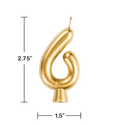 Plush Appeal, LLC Party Supplies Gold "6" Number Candle (Each) 3 Plush Appeal, LLC Party Supplies Gold "6" Number Candle (Each)