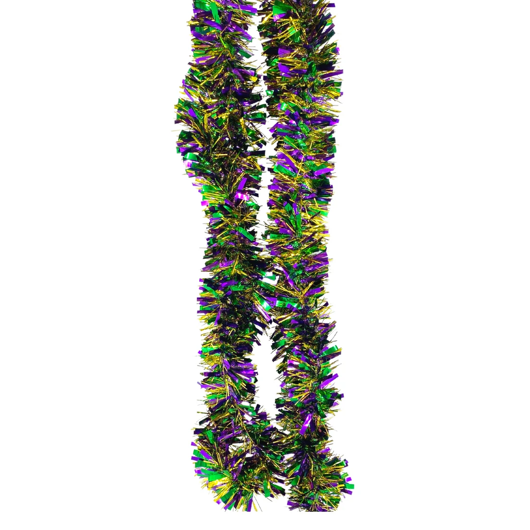 - No Manufacturer - Purple Gold And Green Narrow & Wide Tinsel Garland 9' X 3" (Each) 4 - No Manufacturer - Purple Gold And Green Narrow & Wide Tinsel Garland 9' X 3" (Each)