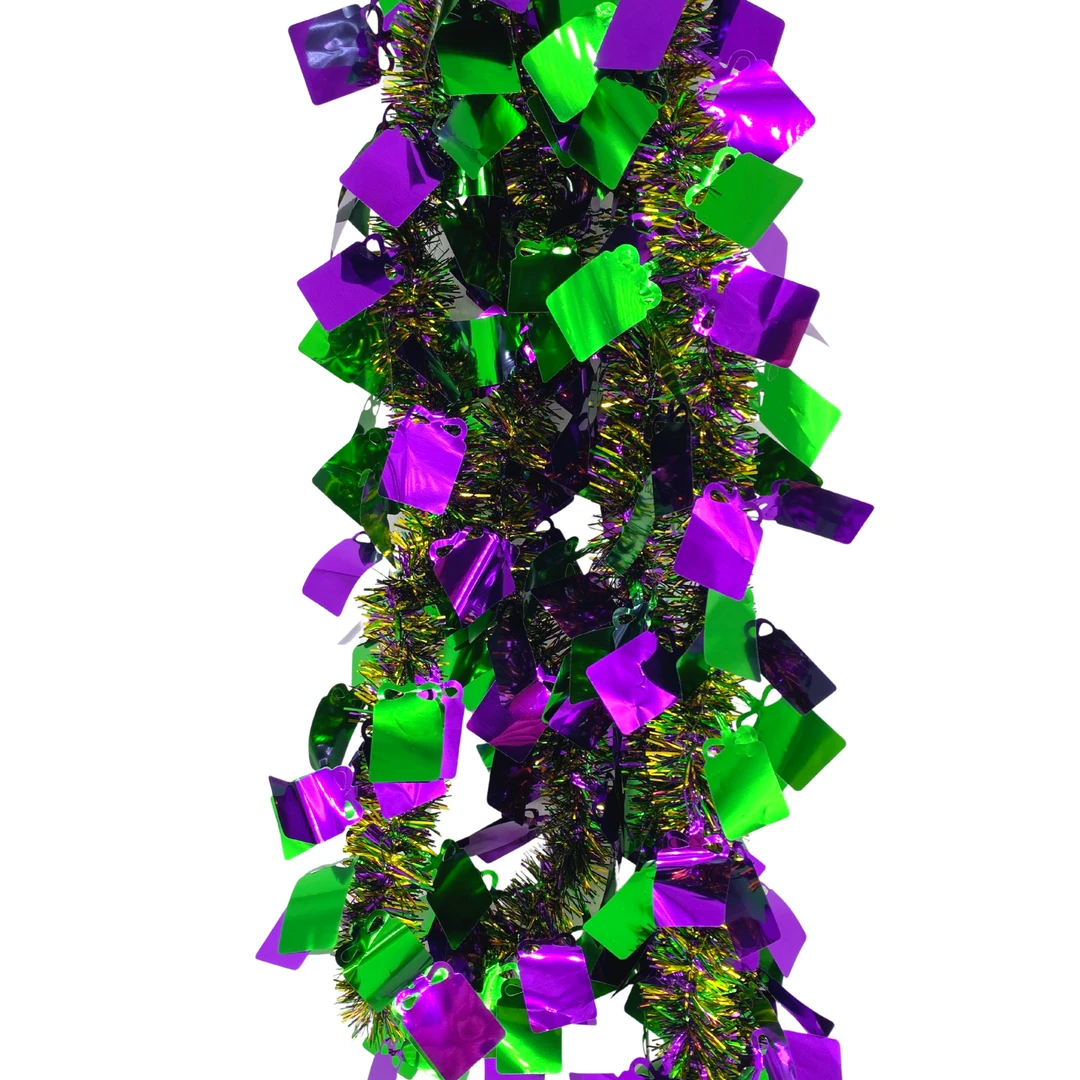 - No Manufacturer - Party Supplies Purple Green And Gold Tinsel Garland With Squares 9' X 4" (Each) - No Manufacturer - Party Supplies Purple Green And Gold Tinsel Garland With Squares 9' X 4" (Each)