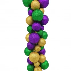 - No Manufacturer - Deluxe Mixed (30mm,40mm,50mm) Mardi Gras Glitter Ball Garland 6' (Each)