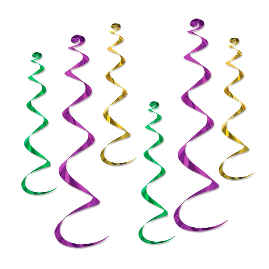 Plush Appeal, LLC 27" Purple Green And Gold Hanging Whirl Decorations (6 Pack) Party Supplies 3 Plush Appeal, LLC 27" Purple Green And Gold Hanging Whirl Decorations (6 Pack) Party Supplies