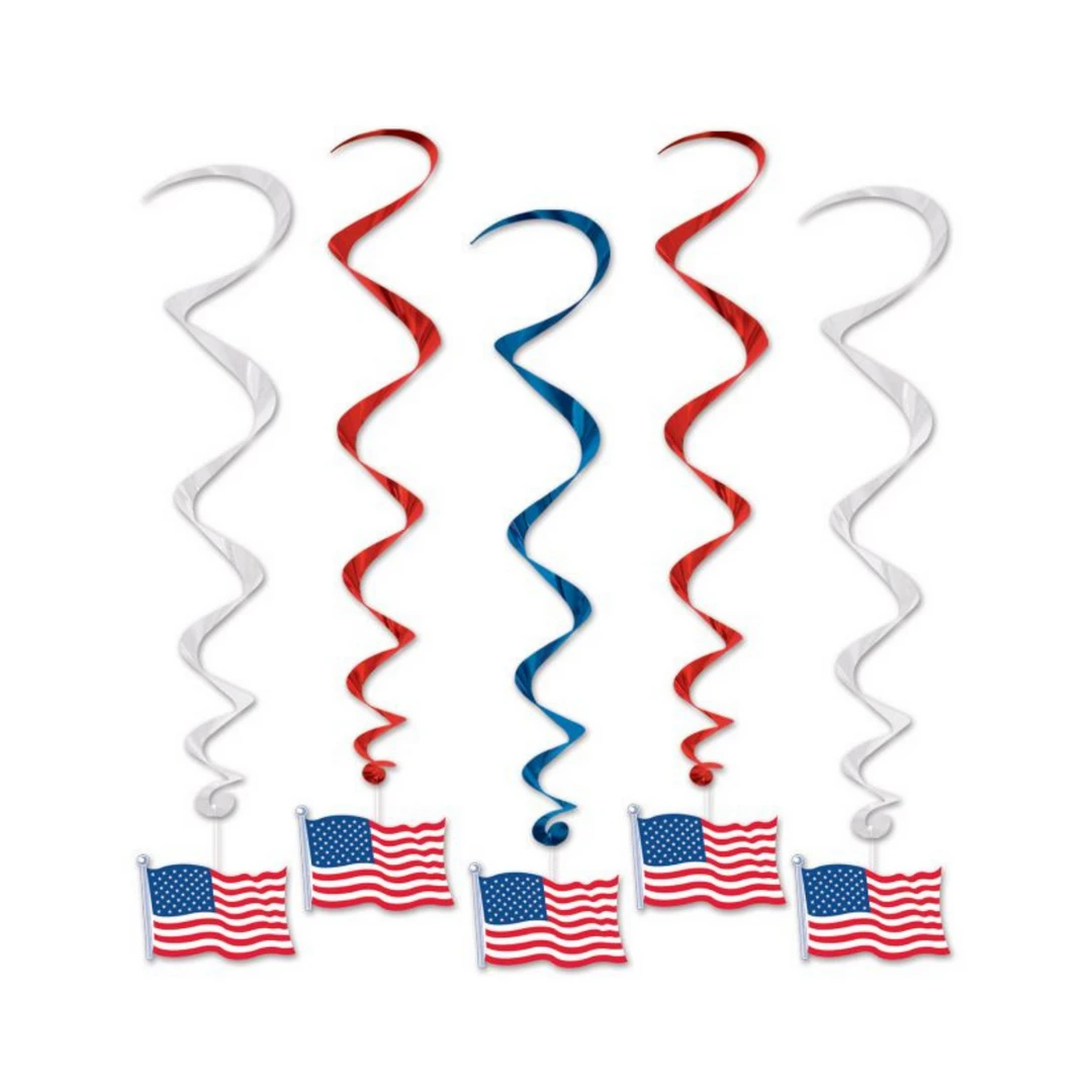 - No Manufacturer - American Flag Whirls (Pack Of 5) Party Supplies 3 - No Manufacturer - American Flag Whirls (Pack Of 5) Party Supplies