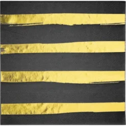 Plush Appeal, LLC Black Velvet With Gold Foil Stamp Luncheon Napkins (Pack Of 16)