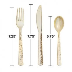 Plush Appeal, LLC Party Supplies Hammered Gold Plastic Cutlery Set (Pack)