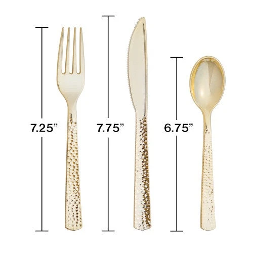 Plush Appeal, LLC Party Supplies Hammered Gold Plastic Cutlery Set (Pack) 3 Plush Appeal, LLC Party Supplies Hammered Gold Plastic Cutlery Set (Pack)