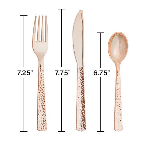 Plush Appeal, LLC Party Supplies Hammered Rose Gold Plastic Cutlery Set (Pack) 3 Plush Appeal, LLC Party Supplies Hammered Rose Gold Plastic Cutlery Set (Pack)