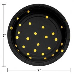 Plush Appeal, LLC 7" Black Velvet With Gold Foil Stripes Plates (Pack Of 8) Party Supplies