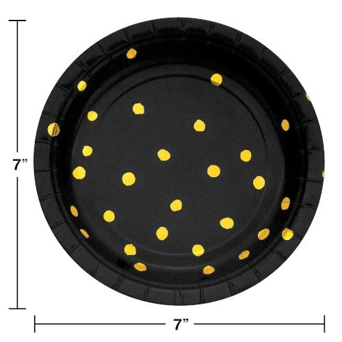 Plush Appeal, LLC 7" Black Velvet With Gold Foil Stripes Plates (Pack Of 8) Party Supplies 3 Plush Appeal, LLC 7" Black Velvet With Gold Foil Stripes Plates (Pack Of 8) Party Supplies