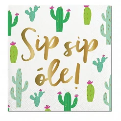 Plush Appeal, LLC Sip Sip Ole Beverage Napkins - 5" X 5" (20 Count) Party Supplies