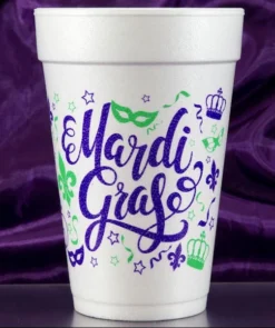 Plush Appeal, LLC 16oz Mardi Gras Scripts Foam Cups (10 Ct)