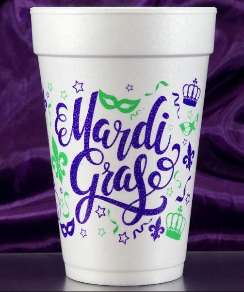 Plush Appeal, LLC 16oz Mardi Gras Scripts Foam Cups (10 Ct) 3 Plush Appeal, LLC 16oz Mardi Gras Scripts Foam Cups (10 Ct)