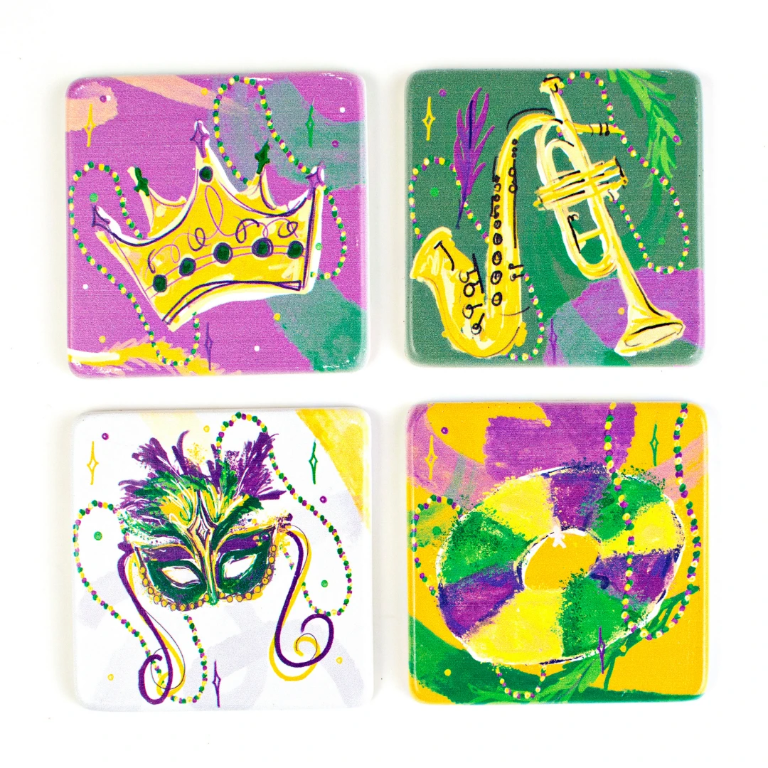 Plush Appeal, LLC Mardi Gras Mask Coasters (Set Of 4) 3 Plush Appeal, LLC Mardi Gras Mask Coasters (Set Of 4)