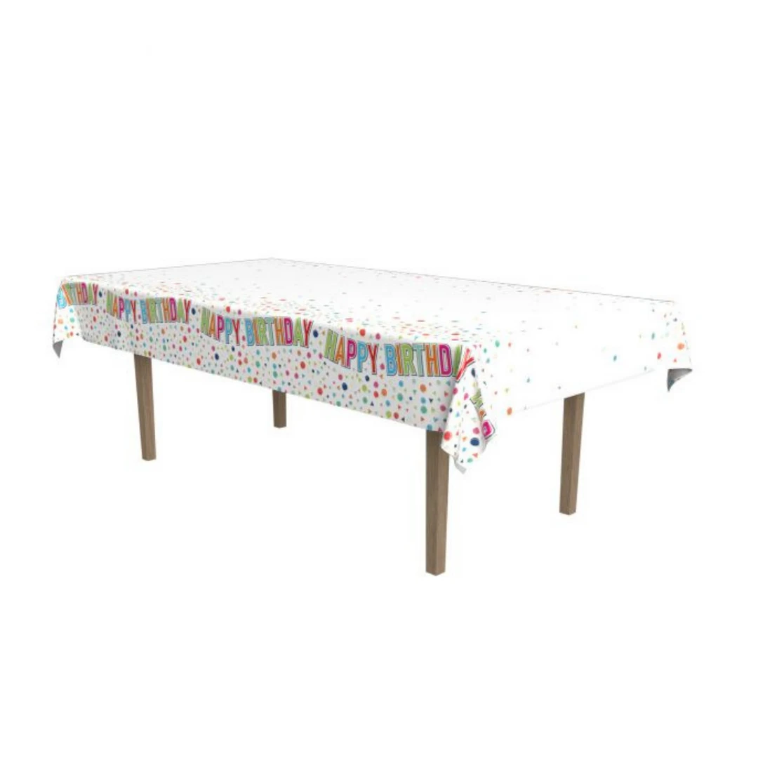 MGSPOT Happy Birthday Plastic Tablecover 54" X 108" (Each) 3 MGSPOT Happy Birthday Plastic Tablecover 54" X 108" (Each)