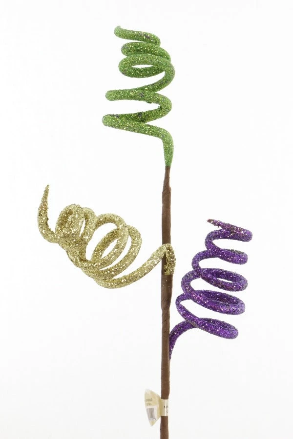 Sale Party Supplies 25" Purple, Green And Gold Glitter Curly Spray (Each) 3 Sale Party Supplies 25" Purple, Green And Gold Glitter Curly Spray (Each)