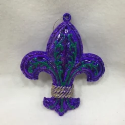 Plush Appeal, LLC Party Supplies 6" Shiny Purple, Green And Gold Fleur De Lis Ornament (Each)
