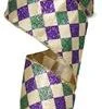 Mardi Gras Spot 2.5" X 10 Yard Glitter Diamond Check Mardi Gras Ribbon (Roll) Party Supplies 2 Mardi Gras Spot 2.5" X 10 Yard Glitter Diamond Check Mardi Gras Ribbon (Roll) Party Supplies