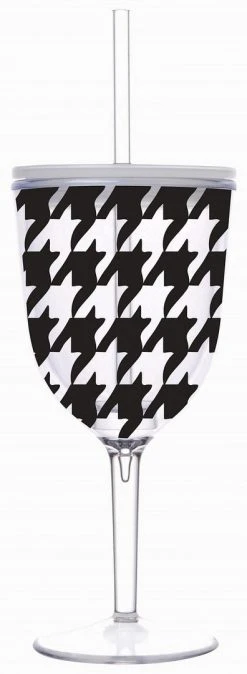 Sale 13oz Black Houndstooth Acrylic Double Wall Wine Tumbler (Each)