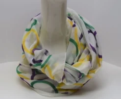 Sale 72" White Scarf With Purple, Green And Yellow Circles (Each)