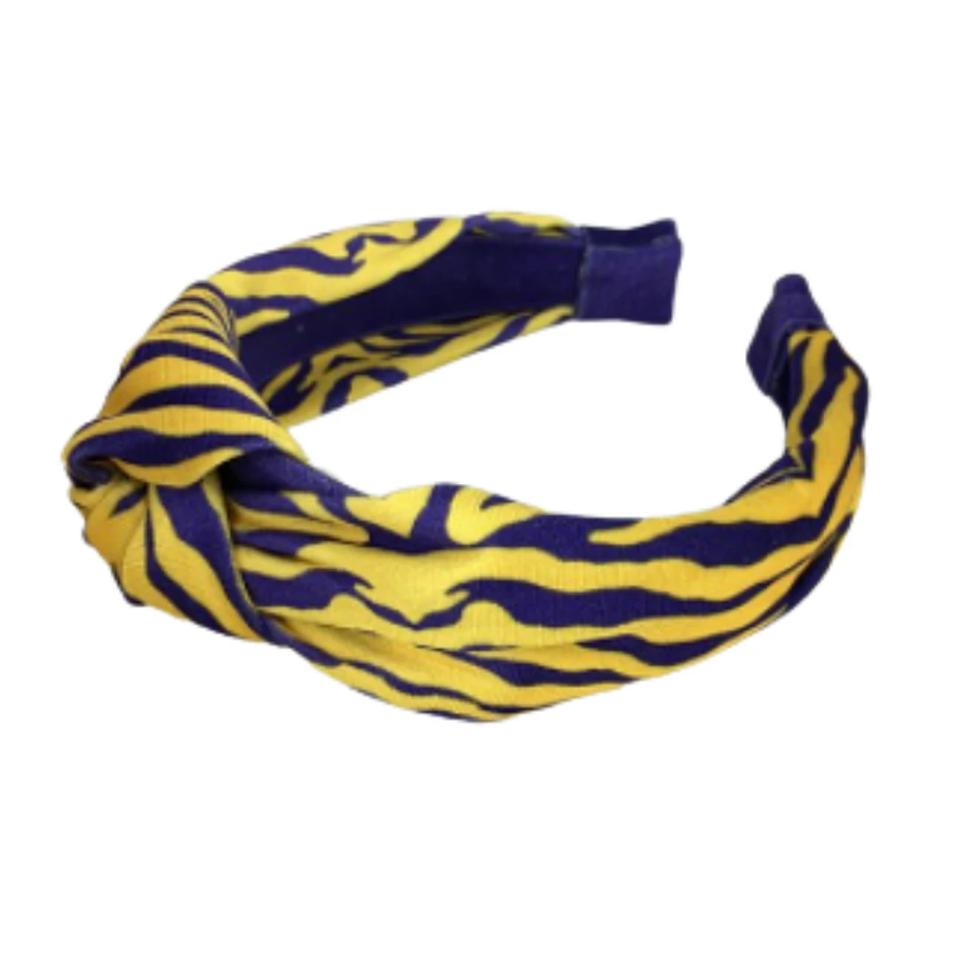 Plush Appeal, LLC Purple & Gold Tiger Striped Knot Headband (Each) 3 Plush Appeal, LLC Purple & Gold Tiger Striped Knot Headband (Each)