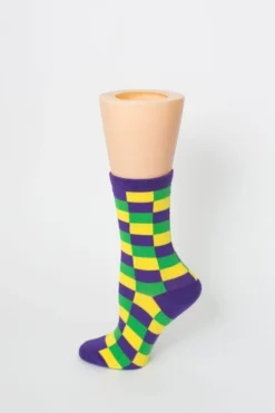 Mardi Gras Spot Gifts & Apparel Purple, Green And Yellow Checkerboard Socks (Pair)
