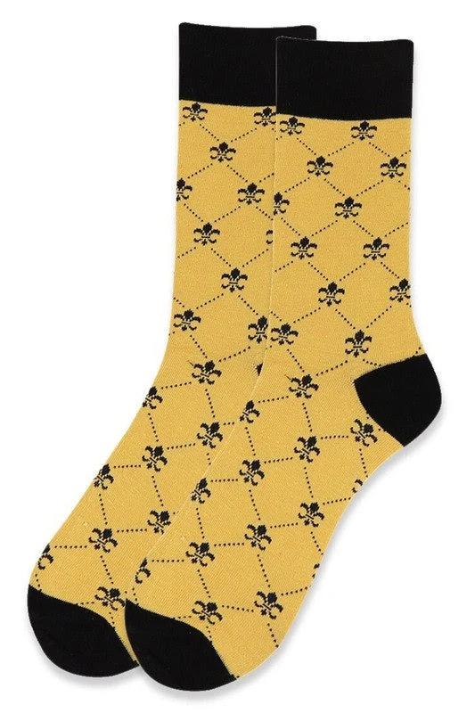 MGSPOT Gifts & Apparel Gold Socks With Black Fleur-de-lis (Pair) 3 MGSPOT Gifts & Apparel Gold Socks With Black Fleur-de-lis (Pair)