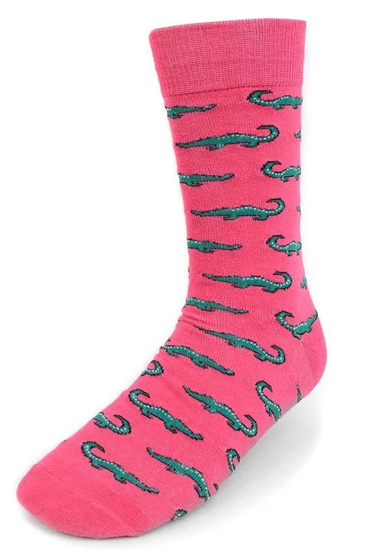 MGSPOT Green Alligators On Pink Socks (Pair) Gifts & Apparel 3 MGSPOT Green Alligators On Pink Socks (Pair) Gifts & Apparel