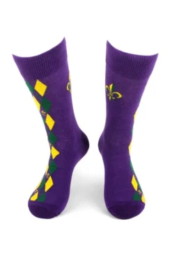 MGSPOT Mardi Gras Harlequin Socks With Fleur De Lis (Pair)