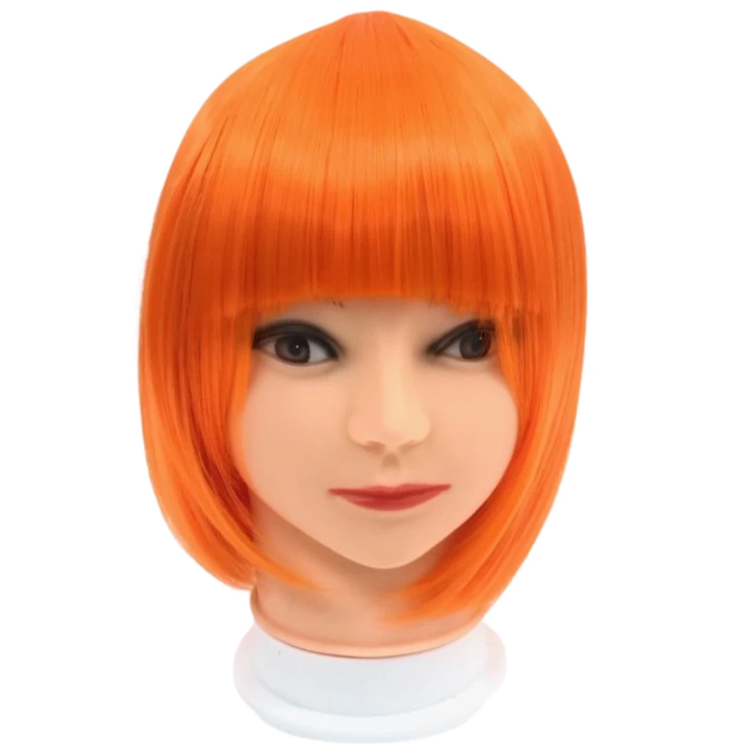 Mardi Gras Spot Neon Orange Bob Wig With Bangs (Each) Mardi Gras Spot Neon Orange Bob Wig With Bangs (Each)