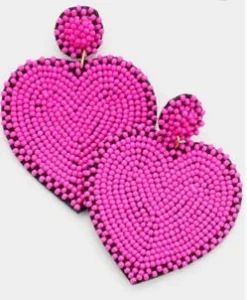 Sale Gifts & Apparel Hot Pink Heart Seed Bead Earrings (Pair)