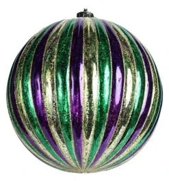 Sale Purple, Green And Gold Metallic Antique Vertical Stripe Ball 200mm (Each) Party Supplies