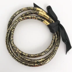 MGSPOT Black And Gold Crackle Bangle Bracelets (Set Of 3)