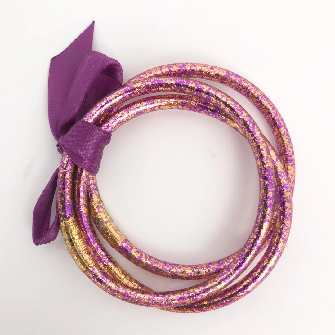 MGSPOT Purple And Gold Crackle Bangle Bracelet (Set Of 3) 3 MGSPOT Purple And Gold Crackle Bangle Bracelet (Set Of 3)