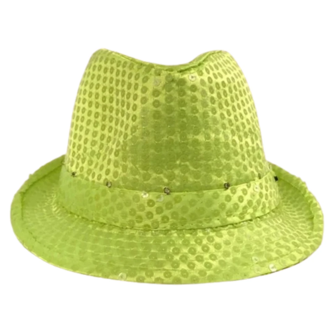 Mardi Gras Spot Light-Ups Neon Yellow LED Fedora With 14 White Lights (Each) 3 Mardi Gras Spot Light-Ups Neon Yellow LED Fedora With 14 White Lights (Each)