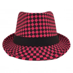 Mardi Gras Spot Pink And Black Houndstooth Fedora (Each)