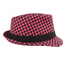 Mardi Gras Spot Pink And Black Houndstooth Fedora (Each)