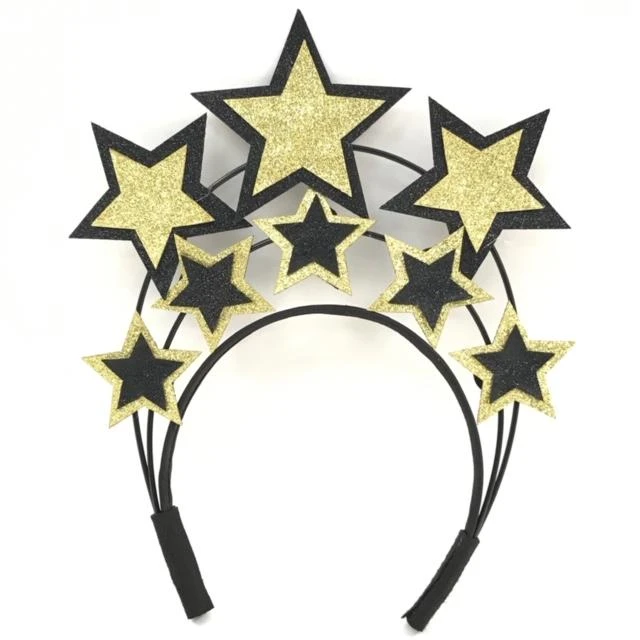 Mardi Gras Spot Black And Gold Stars Headband (Each) Headbands 3 Mardi Gras Spot Black And Gold Stars Headband (Each) Headbands