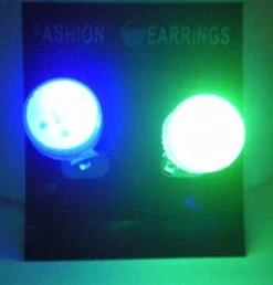Mardi Gras Spot LED Earrings With Purple, Green And Yellow Lights (Pair)