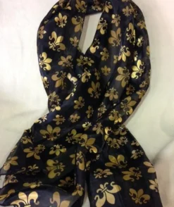 MGSPOT Gifts & Apparel Black Scarf With Gold Fleur De Lis (Each)