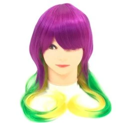 Mardi Gras Spot Purple, Green And Yellow Long Curled Wig (Each) Party Supplies